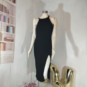 HALARA Black Backless Dress with Side Slit